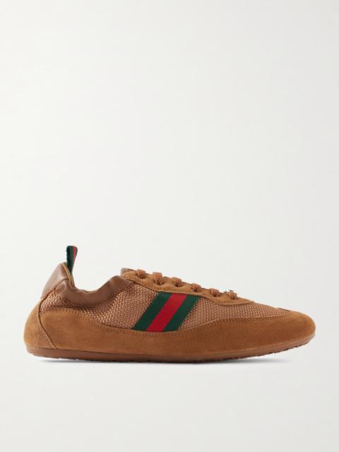 GUCCI Shift Webbing And Leather-trimmed Mesh And Suede Sneakers