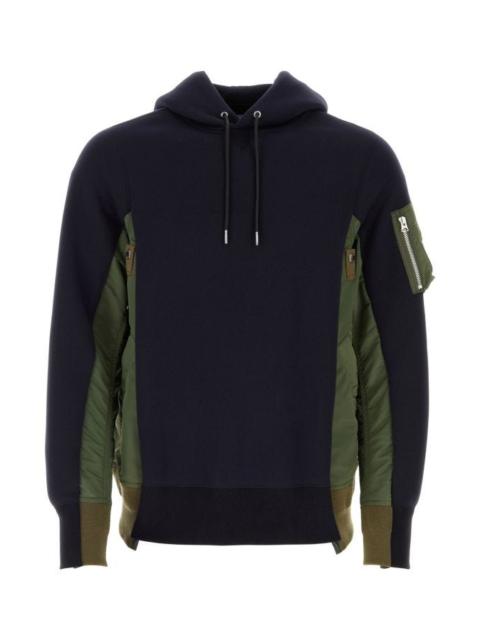 sacai Sacai Man Dark Blue Sponge Sweat X Nylon Twill Hoodie