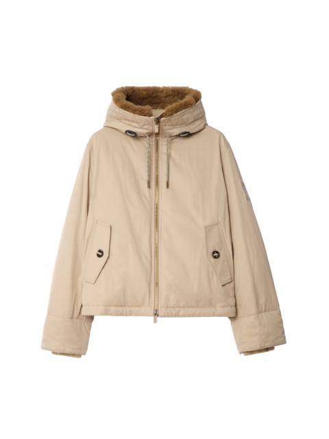 Burberry burberry Shearling Trim Gabardine Hooded Jacket in Hamper Beige at Nordstrom