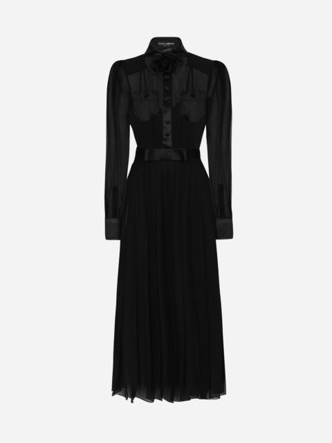 Dolce & Gabbana Chiffon calf-length shirt dress with satin details