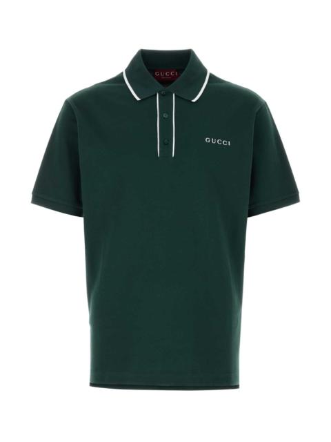 GUCCI Gucci Men Bottle Green Stretch Piquet Polo Shirt