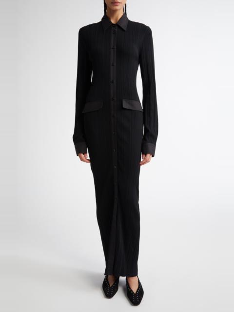 TOTEME TOTEME Long Sleeve Rib Maxi Shirtdress in Black at Nordstrom