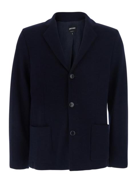 GIORGIO ARMANI Giorgio Armani Men Blue Jacket With V-Neck And Patch Pockets In Virgin Wool Men
