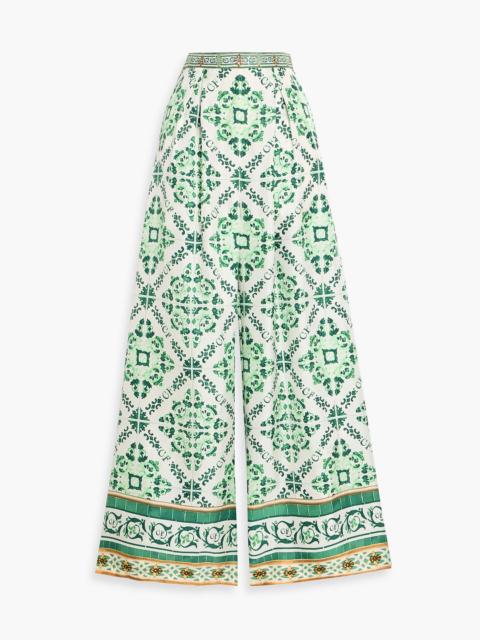 CAMILLA Crystal-embellished printed silk wide-leg pants
