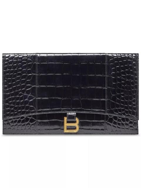 BALENCIAGA Hourglass Flat Pouch with Flap Crocodile Embossed