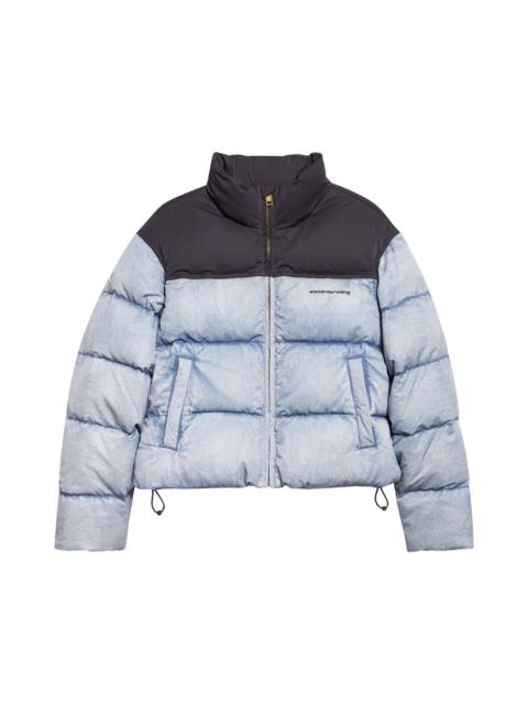 Alexander Wang Alexander Wang Denim Print Down Puffer Jacket in Light Distressed Blue/Black at Nordstrom