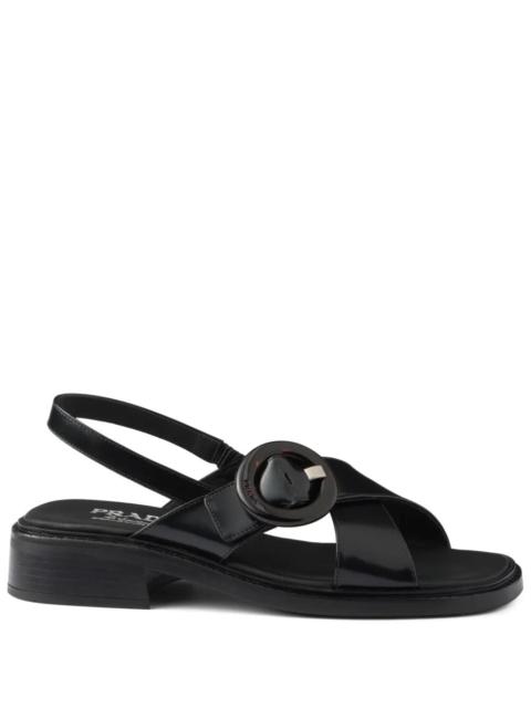 Prada Prada Women Brushed Leather Crisscross Band Sandals With Plexiglas Buckle