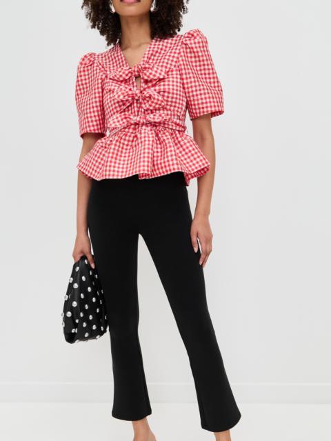 GANNI Crinkled Taffeta Check Tie Strap Blouse