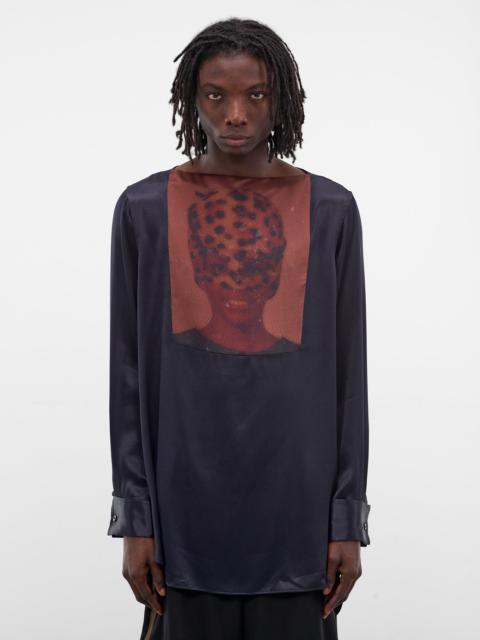 WALES BONNER Navy Mary Graphic Silk Shirt