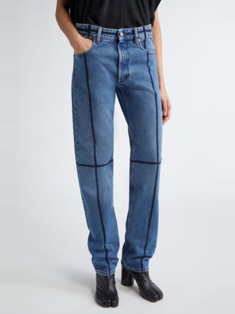 MM6 Maison Margiela MM6 Maison Margiela Contrast Seam Straight Leg Jeans in Medium Blue at Nordstrom