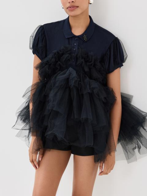 Simone Rocha Puff Sleeve Tulle Frill Polo Shirt