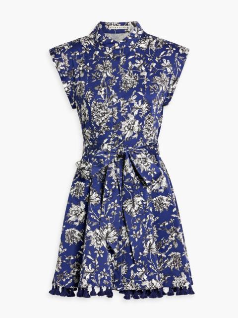 Alice + Olivia Lucy tasseled floral-print cotton-blend poplin mini dress