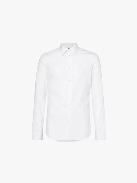 Straight-point collar slim-fit cotton-blend shirt