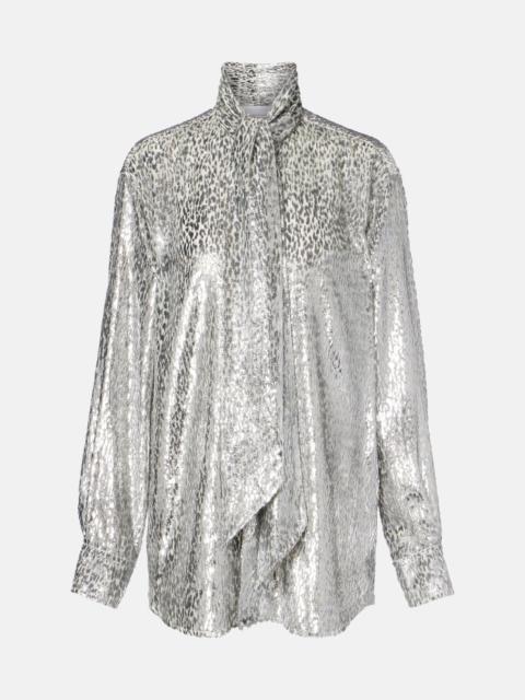 Stella McCartney Leopard-print scarf-detail lamé shirt