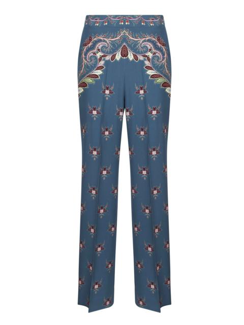 Etro Etro Women Light Blue Floral Print Crepe De Chine Palazzo Trousers