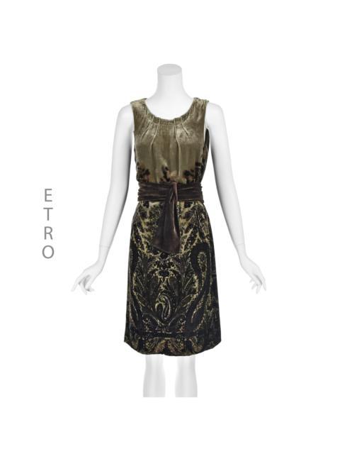 Etro Taupe & Black Velvet Shift with Brown Velvet Wrap Belt
