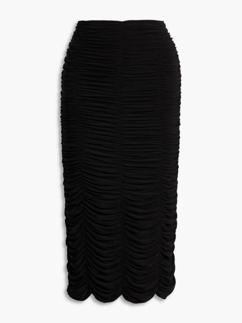 Tibi Ruched stretch-jersey midi skirt