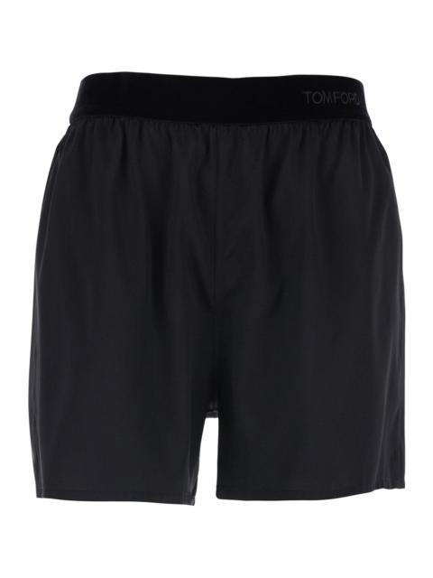 TOM FORD Tom Ford Women Black Shorts With Elastic Waist And Logo Lettering In Stretch Silk Woman