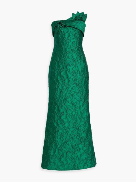 Other Designers Strapless floral-appliquéd jacquard gown