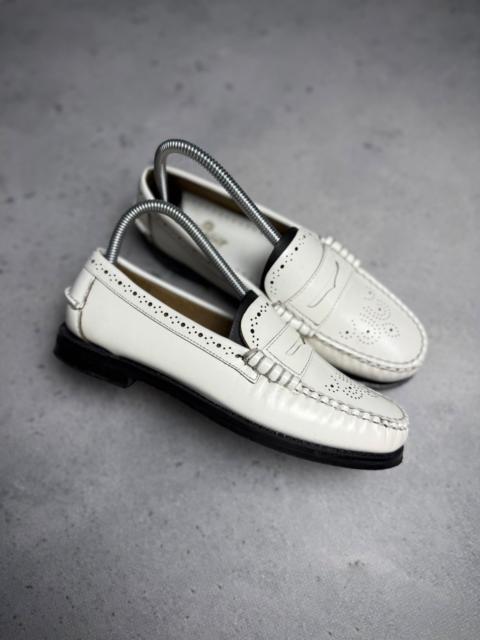 Sebago Vintage White Leather Loafers Perforated Design y2k
