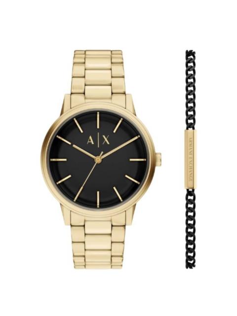 Other Designers Armani Exchange Cayde Quartz Black Dial Men's Watch and Bracelet Set AX7178SET
