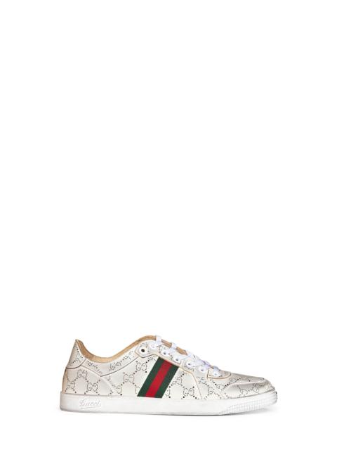 GUCCI Gucci Men White Laser-Cut Gg Leather Stretch Low-Top Sneakers