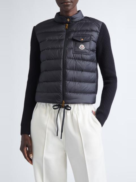 Moncler Moncler Purl Stitch Wool & Cashmere & Quilted Down Puffer Cardigan in Black at Nordstrom