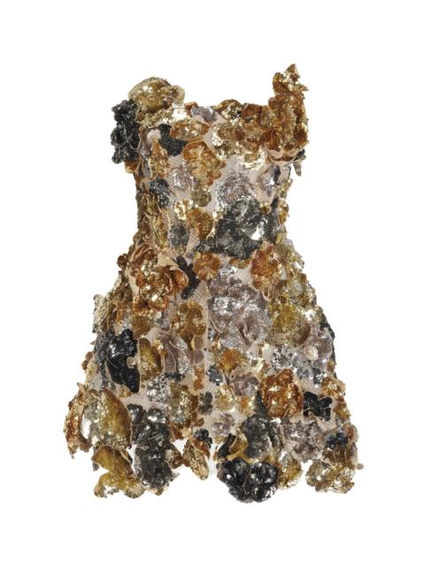 Oscar de la Renta Strapless Floral Sequin Embroidered Cocktail Mini Dress