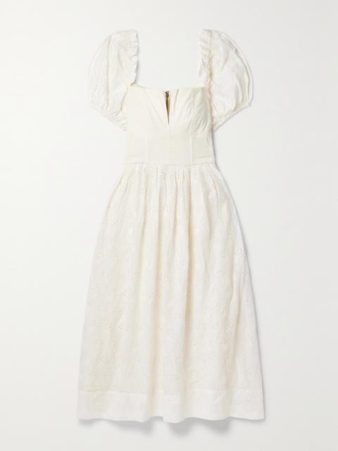 THE GREAT. The Primrose Broderie Anglaise Cotton Midi Dress