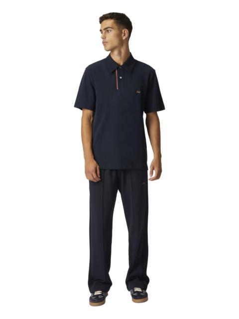 Missoni Missoni Solid Color Cotton Piqué Polo Shirt With Zigzag Embroidery And Contrasting Detail in Blue at