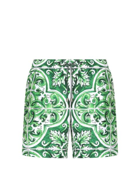 Majolica-print drawstring swim shorts