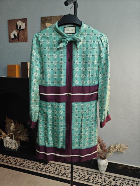GUCCI Gucci Green All-Over Logo Silk Dress