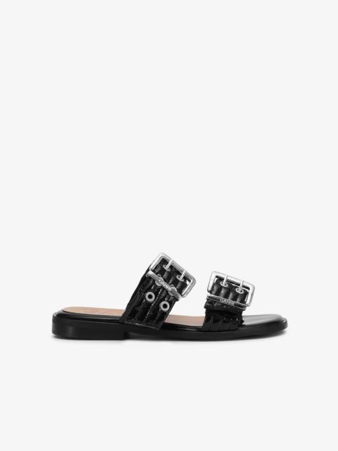 GANNI BLACK FEMININE BUCKLE TWO-STRAP SANDALS