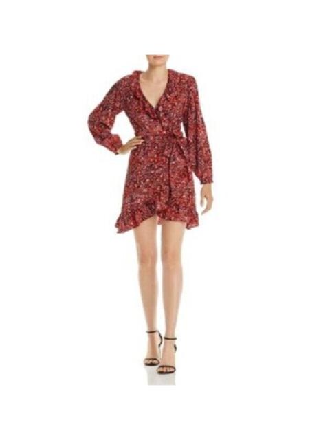 Other Designers Aqua Red Dress Animal Print Ruffle Wrap Mini Dress SZ XS NWT