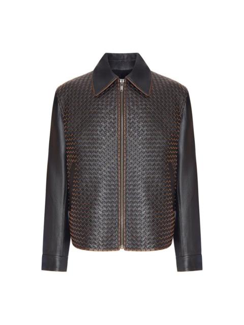 Bottega Veneta BOTTEGA VENETA Black Brown Vintage Look Woven Leather Jacket