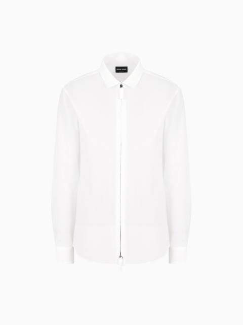 GIORGIO ARMANI Slim-fit cotton seersucker shirt with zip