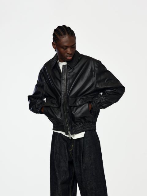 Studio Nicholson PISTON LEATHER BOMBER (BLACK)