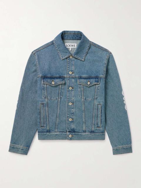 Loewe Anagram Leather-Trimmed Cutout Denim Trucker Jacket