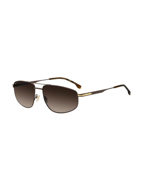 BOSS MATTE BROWN SUNGLASSES WITH GOLD-TONE TRIMS