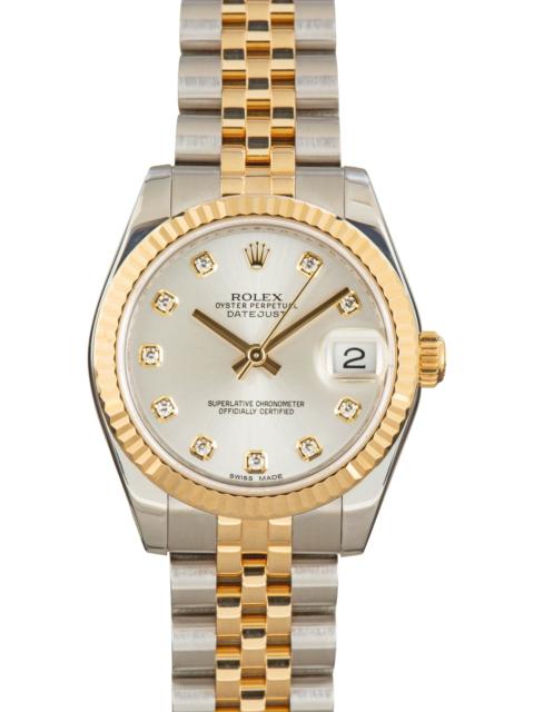 Rolex Datejust 31 Ref 178273 Silver Diamond Dial
