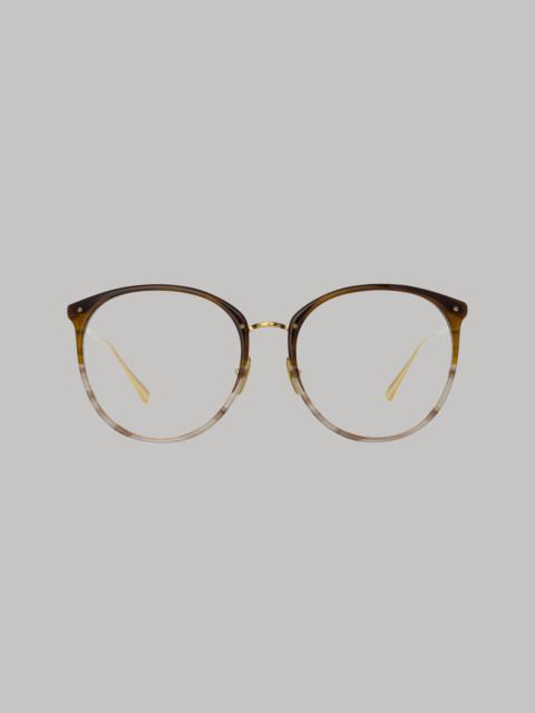 LINDA FARROW KINGS OVERSIZED OPTICAL FRAME IN CARAMEL HORN