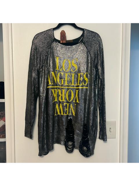 Other Designers The Classic NY / LA Distressed Metallic Chunky Knit Sweater