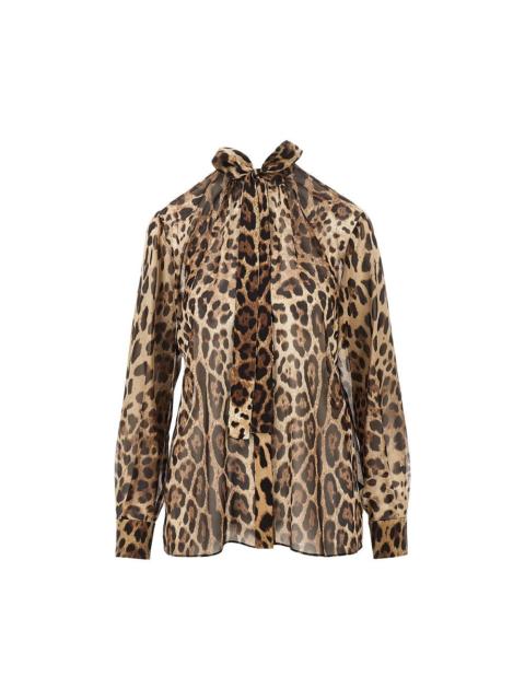 Dolce & Gabbana Dolce&Gabbana Silk Georgette Leo Print Shirt Multicolor