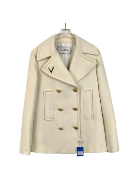 Valentino Womens Wool Double-Breasted Peacoat Jacket Size 40 Cream Gold Button