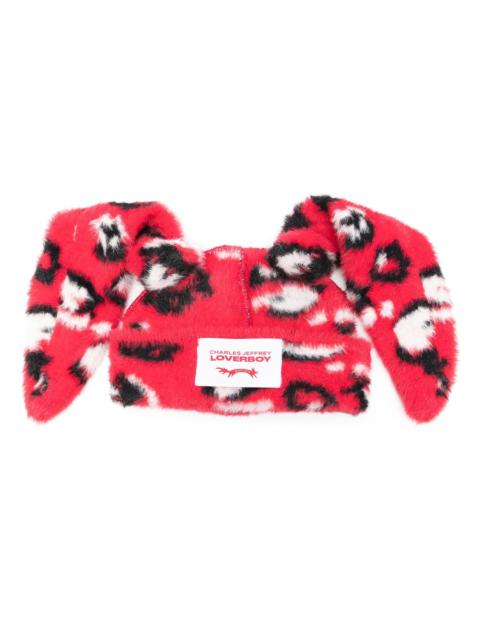 CHARLES JEFFREY LOVERBOY FLUFFY CHUNKY RABBIT BEANIE (RED/BLACK/WHITE)