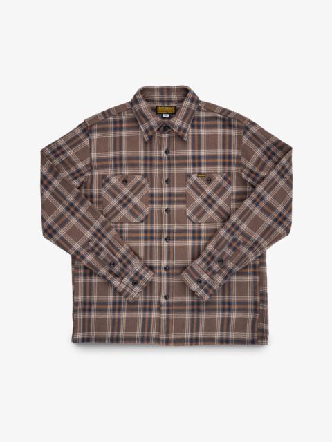 Iron Heart SLUBBY HEAVY FLANNEL CHECK WORK OVERSHIRT - BROWN