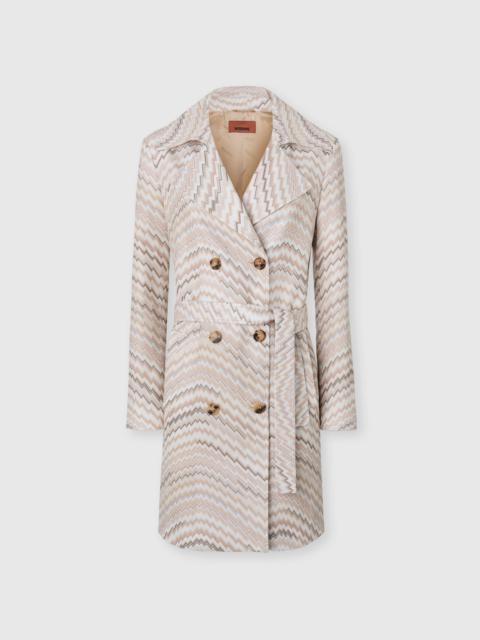 Missoni Missoni Double-breasted Trench Coat With Wavy Zigzag Pattern in White & Beige at Nordstrom