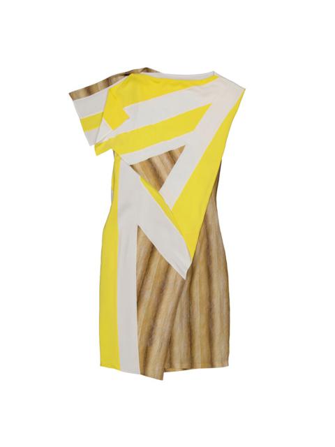 Burberry Bright Straw Graphic-Print Boat Neck Asymmetric Dress