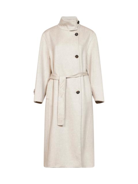 Brunello Cucinelli Brunello Cucinelli Women Ivory Double-Breasted Cashmere Coat