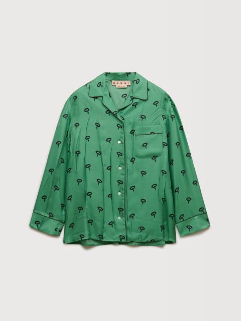 Marni GREEN SILK TWILL PAJAMA SHIRT WITH FLORAL PRINT